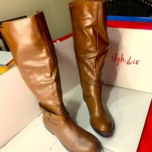 Style & Co. Womens Madixe Brown Tall Riding Boots Shoes 8 Medium (B,M) BHFO 3425